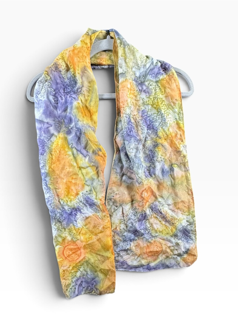 Hand-Dyed Silk Scarf in Yellow, Lavender & Orange - Women's Lightweight Wrap